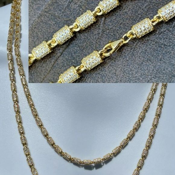 Barrel Chain 14k Gold & Solid 925 Silver Iced Flooded Out Hip Hop Necklace